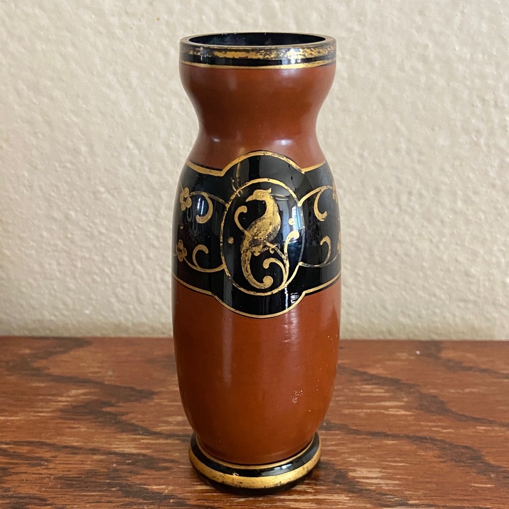 Vintage Japanese Dragonware Brown and Black Hand-Painted Vase
